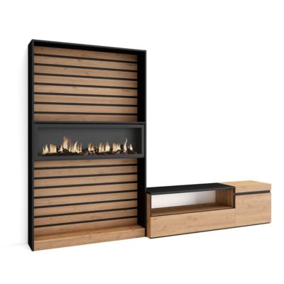 Ensemble meuble TV 260x35x186cm feu led sans chaleur chêne et noir