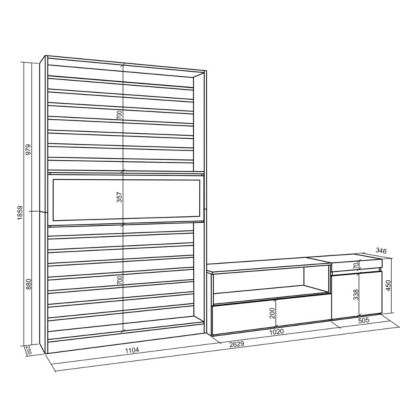 Ensemble meuble TV 260x35x186cm feu led sans chaleur chêne et noir