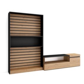 Ensemble Meuble TV, 260x35x186cm, Pour les TV jusqu'à 65', Chêne et noir