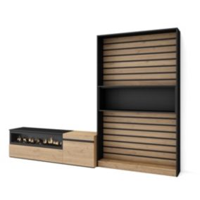 Ensemble Meuble TV, 260x35x186cm, Pour les TV jusqu'à 65', Cheminée électrique, Chêne et noir