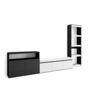 Ensemble Meuble TV, 310x35x186cm, Pour les TV jusqu'à 65', Blanc et noir