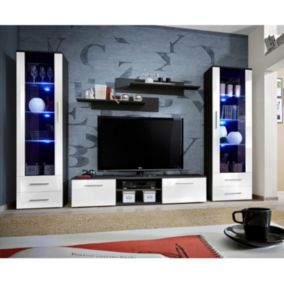 Ensemble Meuble TV & Bibliothèque "Galino III Black" 320cm Blanc