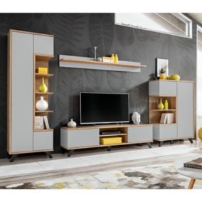 Ensemble Meuble TV Design "Bogota" 330cm Gris & Naturel