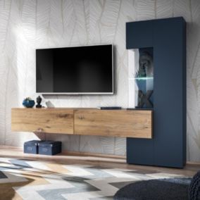 Ensemble Meuble TV Design "Marino" 210cm Naturel & Bleu