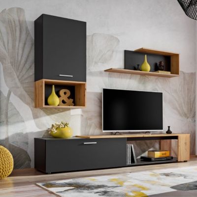 Ensemble Meuble TV Design "Maze II" 200cm Noir & Naturel