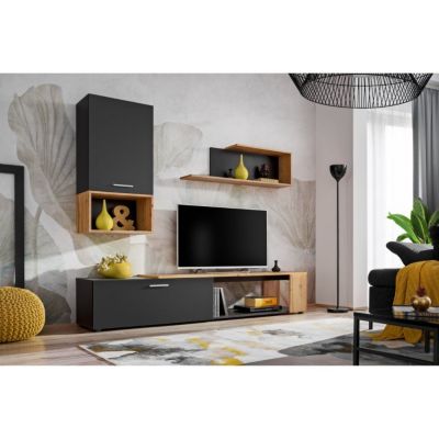 Ensemble Meuble TV Design "Maze II" 200cm Noir & Naturel