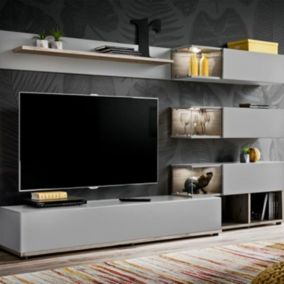 Ensemble Meuble TV Design "Silk" 240cm Gris & Naturel