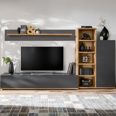 Ensemble Meuble TV Design "Skill" 240cm Anthracite & Naturel