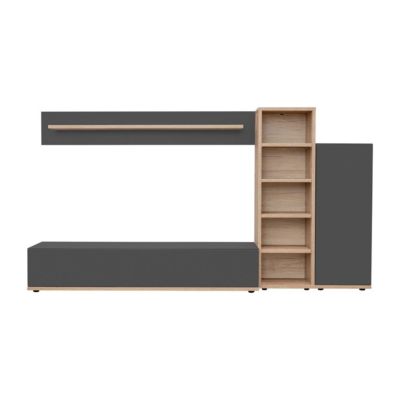 Ensemble Meuble TV Design "Skill" 240cm Anthracite & Naturel