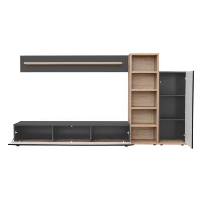 Ensemble Meuble TV Design "Skill" 240cm Anthracite & Naturel
