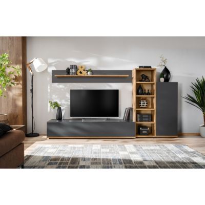 Ensemble Meuble TV Design "Skill" 240cm Anthracite & Naturel