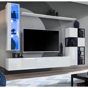 Ensemble Meuble TV Design "Switch II" 250cm Blanc & Noir