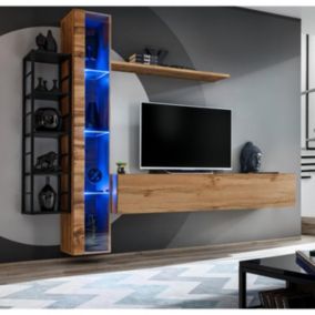 Ensemble Meuble TV Design "Switch VII" 240cm Naturel & Noir