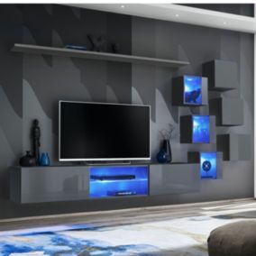 Ensemble Meuble TV Design "Switch XXI" 260cm Gris