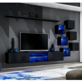 Ensemble Meuble TV Design "Switch XXI" 260cm Noir