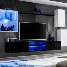 Ensemble Meuble TV Design "Switch XXIII" 250cm Blanc & Noir