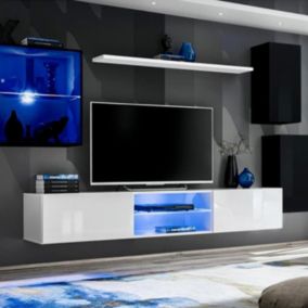 Ensemble Meuble TV Design "Switch XXIII" 250cm Noir & Blanc