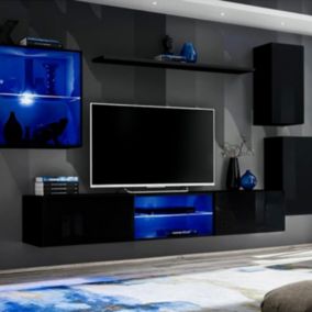 Ensemble Meuble TV Design "Switch XXIII" 250cm Noir