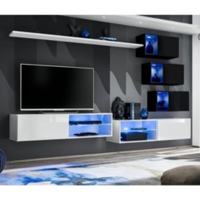 Ensemble Meuble TV Design "Switch XXIV" 250cm Blanc & Noir