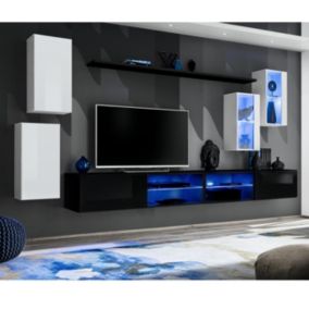 Ensemble Meuble TV Design "Switch XXV" 280cm Blanc & Noir