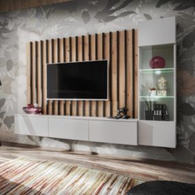 Ensemble Meuble TV Design "Verti" 220cm Gris & Naturel