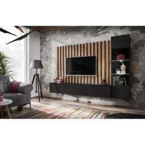 Ensemble Meuble TV Design "Verti" 220cm Noir & Naturel