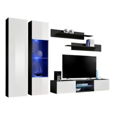 Ensemble Meuble TV FLY O5 avec LED. Coloris noir et blanc. Meuble ...