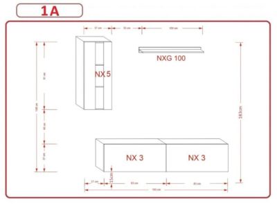 Ensemble meuble TV NEXT 271 AN271-17B-HG20-1A noir brillant 193 cm