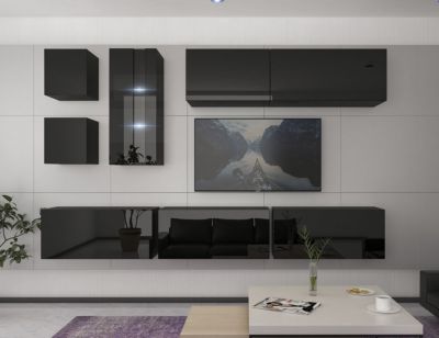 Ensemble meuble TV NEXT 280 AN280-17B-HG20-1B noir brillant 284 cm