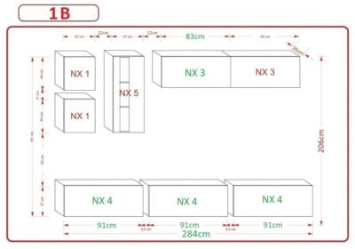 Ensemble meuble TV NEXT 280 AN280-17B-HG20-1B noir brillant 284 cm