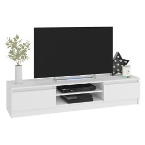 Ensemble meuble TV pour le salon AKORD presentoir + meuble TV Blanc 240 cm 4 portes façade Blanche 8 étagères 240x40x140 cm