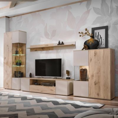 Ensemble Meuble TV Rainuré "Catalina" 320cm Naturel