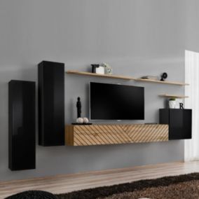 Ensemble Meuble TV "Switch Lamel I" 330cm Naturel & Noir