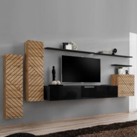 Ensemble Meuble TV "Switch Lamel I" 330cm Noir & Naturel