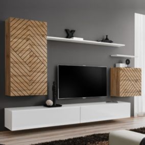 Ensemble Meuble TV "Switch Lamel II" 270cm Blanc & Naturel