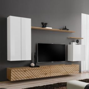 Ensemble Meuble TV "Switch Lamel II" 270cm Naturel & Blanc