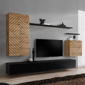 Ensemble Meuble TV "Switch Lamel II" 270cm Noir & Naturel