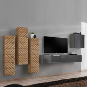 Ensemble Meuble TV "Switch Lamel III" 330cm Gris & Naturel