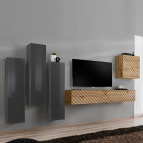 Ensemble Meuble TV "Switch Lamel III" 330cm Naturel & Gris