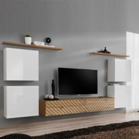 Ensemble Meuble TV "Switch Lamel IV" 320cm Naturel & Blanc