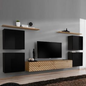 Ensemble Meuble TV "Switch Lamel IV" 320cm Naturel & Noir