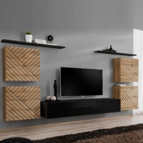 Ensemble Meuble TV "Switch Lamel IV" 320cm Noir & Naturel