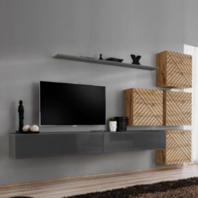 Ensemble Meuble TV "Switch Lamel IX" 310cm Gris & Naturel
