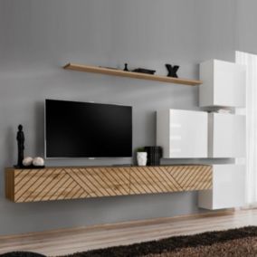 Ensemble Meuble TV "Switch Lamel IX" 310cm Naturel & Blanc