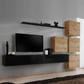 Ensemble Meuble TV "Switch Lamel IX" 310cm Noir & Naturel