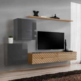 Ensemble Meuble TV "Switch Lamel V" 250cm Naturel & Gris