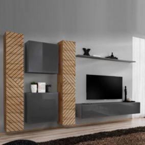 Ensemble Meuble TV "Switch Lamel VI" 330cm Gris & Naturel