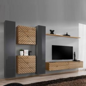 Ensemble Meuble TV "Switch Lamel VI" 330cm Naturel & Gris