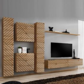 Ensemble Meuble TV "Switch Lamel VI" 330cm Naturel