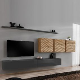 Ensemble Meuble TV "Switch Lamel VII" 340cm Gris & Naturel